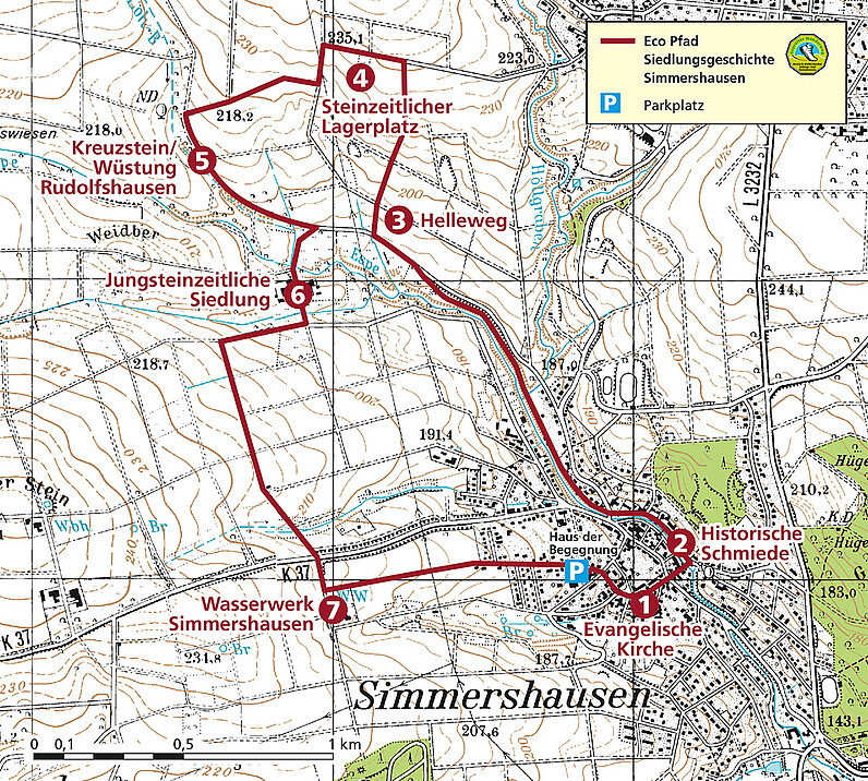 Karte Eco Pfad Siedlungsgeschichte Simmershausen