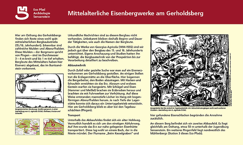 Tafel "Mittelalterliche Eisenbergwerke am Gerholdsberg"