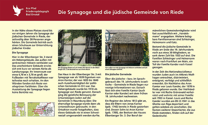 Tafel "Die Synagoge und die jüdische Gemeinde von Riede"