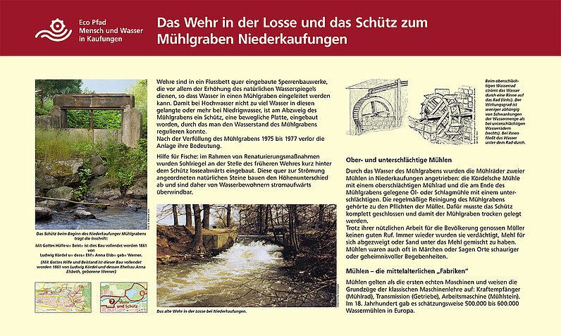 Tafel "Das Wehr in der Losse und das Schütz zum Mühlgraben Niederkaufungen"
