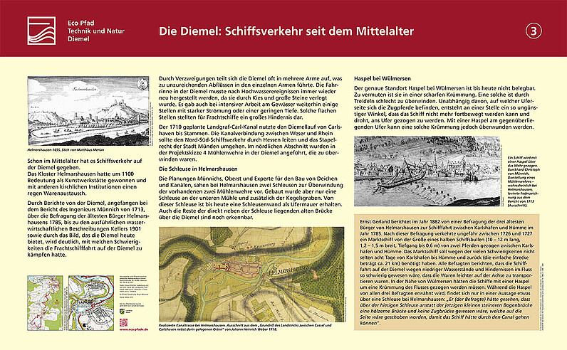 Tafel "Die Diemel: Schiffsverkehr seit dem Mittelalter"
