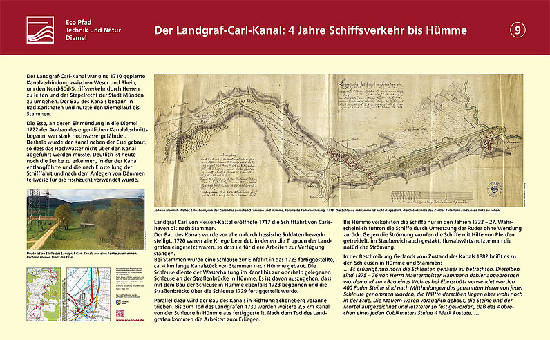 Tafel "Der Landgraf-Carl-Kanal: 4 Jahre Schiffsverkehr bis Hümme"