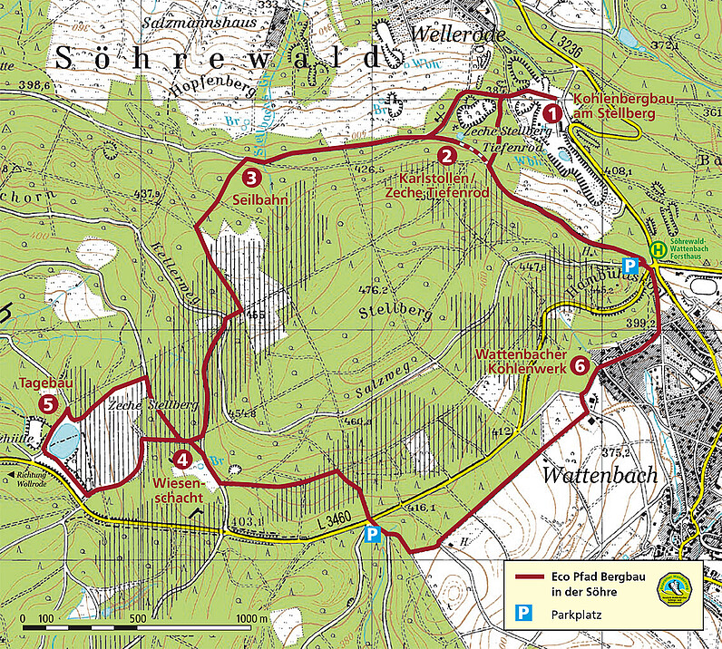 Karte Streckenverlauf Eco Pfad Bergbau in der Söhre Karte Streckenverlauf Eco Pfad Bergbau in der Söhre