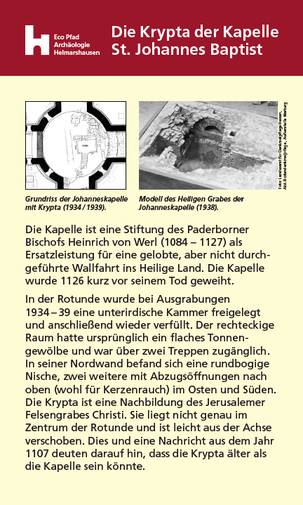 Die Krypta der Kapelle St. Johannes Baptist Tafel "Die Krypta der Kapelle St. Johannes Baptist"